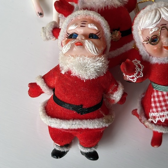 Vintage Flocked Santa and Mrs. Claus felted 60’s Plastic Reindeer - Picture 2 of 10